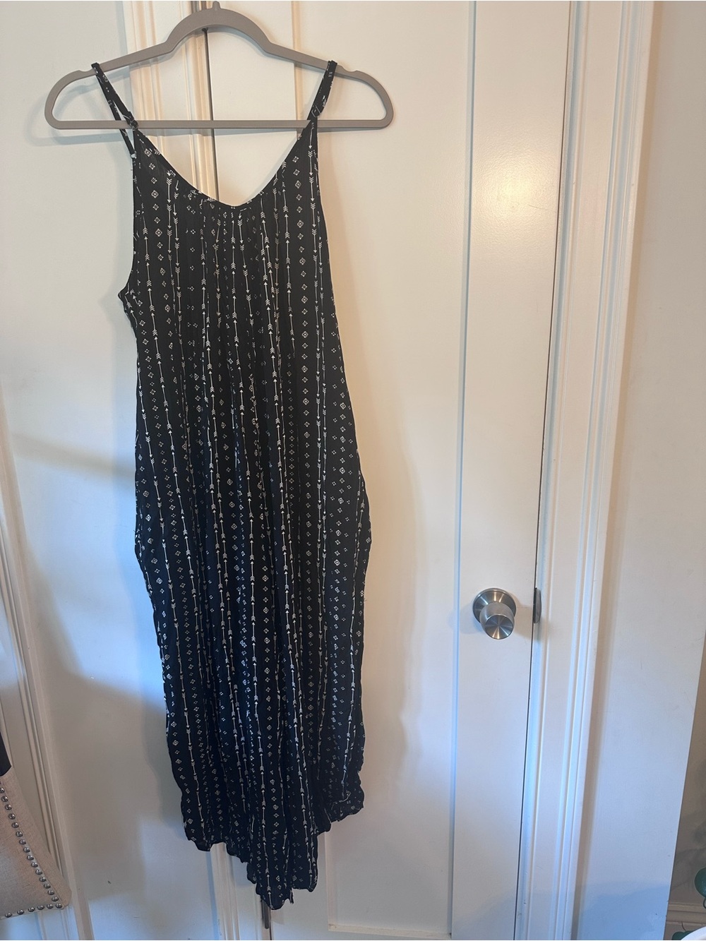 Hem & Thread Black Romper with White Geometric Print